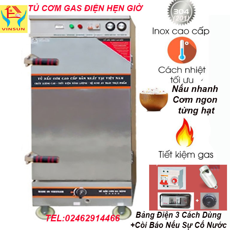 Tủ Cơm 12 Khay Gas Điện Tự Động Nấu 40 Kg Gạo VinSun Tủ Cơm 12 Khay Gas Điện Tự Động Nấu 40 Kg Gạo VinSun