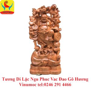 Tượng Di Lặc Ngũ Phúc Vác Đào Gỗ Hương 800 mm VinSun