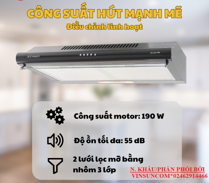 Máy Hút Mùi CANZY CZ-2277BB VINSUN Phân Phối Máy Hút Mùi CANZY CZ-2277BB VINSUN Phân Phối